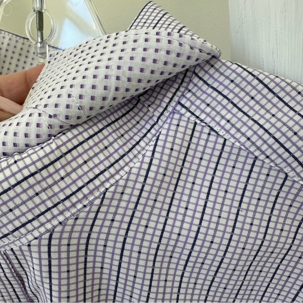 Bugatchi Men’s Purple and White Pinstripe Dress Shirt SZ Large - Picture 8 of 13